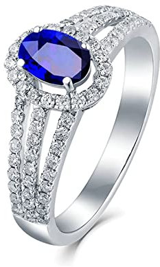 Damenringe, Ring Blau 18 Karat Weißgold VVS1 0,48 ct Blauer Saphir mit Mikropavierung Im Ovalschliff Ringe Heiratsantrag Geschenk Größe 63 (20.1)