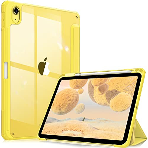 Fintie Hybrid Hülle für iPad (A16) 11 Generation 11 Zoll 2025, iPad 10 Generation 10.9 Zoll 2022 mit Stifthalter - Stoßfeste Schutzhülle mit transparenter Hartschale auf der Rückseite, Gelb