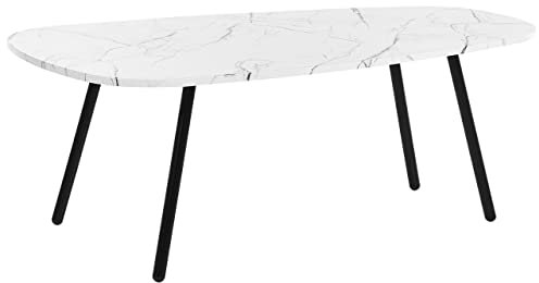 Beliani Couchtisch Marmor Optik weiß Metallbeine schwarz oval 100 x 60 cm Glamour Biddle