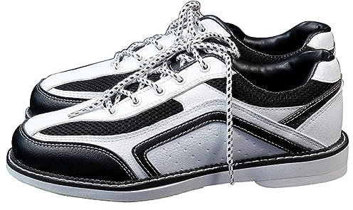NGARY Men's Bowls Shoes Leather Lightweight Bowling Trainers Indoor Outdoor Sneakers for Right Handed Bowlers,Black White,9 UK