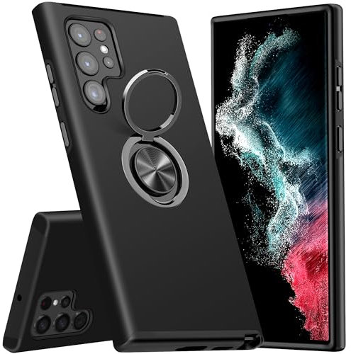 KRAFTCARE Hülle für Samsung Galaxy S22 Ultra, Handyhülle mit Eingebetteter 360° Grad Ring, Magnetische Schutzhülle TPU Stoßfest Cover Case für Samsung S22 Ultra 5G,Schwarz