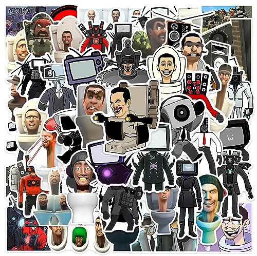 Skibidi Toilet Sticker,50 Stück Cartoon Vinyl Sticker Set Wasserfest Graffiti Aufkleber für Laptop Skateboard Koffer Helm Auto Fahrrad Handy Scrapbook,Geschenk für Kinder Teenager Erwachsene