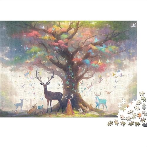 Hölzern Puzzle - Magischer Hirsch - 1000 Teile Puzzle Für Erwachsene, Holzpuzzle Mit Hirsch Motif