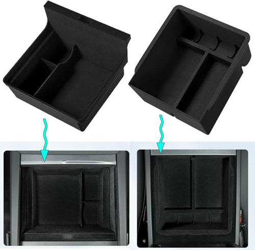 MIEBA [2 Pack] Accessories for Tesla Model 3 Highland 2024 2025 Model Y Juniper Center Console Organizer Tray, for Tesla Model 3 Highland 2024 Model Y Juniper 2025 Storage Box, Inner Flocked
