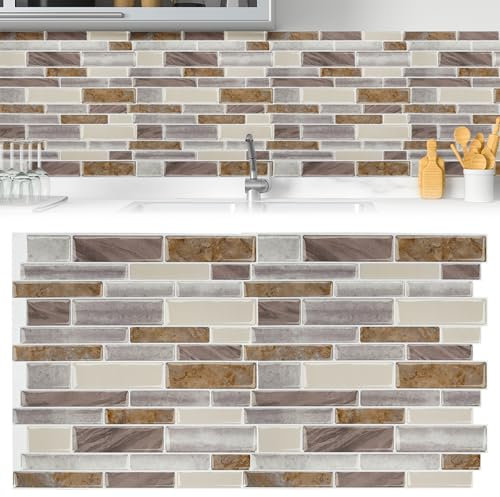 LILIIN 10 adesivi per piastrelle per cucina, bagno, in PVC, 3D, decorazione per la casa, buccia e incollaggio, decorazione per piastrelle da parete, 30 x 30 cm, marrone