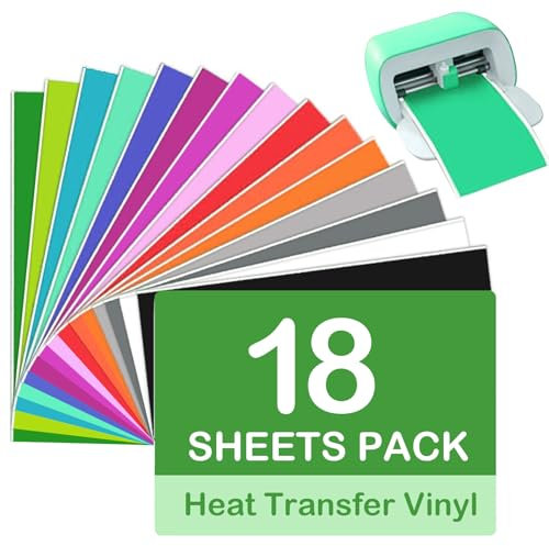 Smart Iron Plotterfolie Vinyl, 18 Stk Vinylfolie Plotter, Plotterfolie Selbstklebend, 14cm*30.5cm Plotterfolie Textil, Vinyl Flexfolie für Glas, Tassen, Fenster Stoff, Shirt, Kleidung, DIY Dekoration