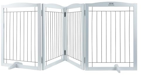 VEVOR Freistehendes Hundetor, Haustiertor, 610 x 813 mm Türschutzgitter 4-Platten-Faltbares Hundetor für Breite & Schmale Durchgänge, Erweiterbare Klappbare Hundebarriere, Weißes Treppenschutzgitter
