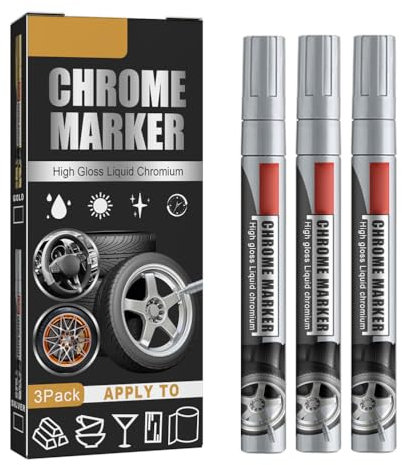 Pennarello Cromato, 3 Pezzi Pennarello per Riparazione Auto Vernice Antigraffio Pennarello Cromato Liquido Lucido Pennarello Cromato (2)