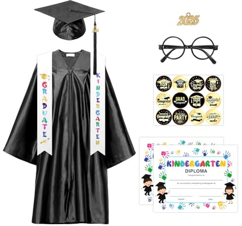 Metaparty Kinder Abschluss Talar Kinder Abschlusskleid Abschluss Hut Kinder Abschluss Geschenk mit Quasten-Doktorhüten 2024 & 2025, Abschlussschals, Aufkleber, Karten, Brillengestelle, 10 Stück.