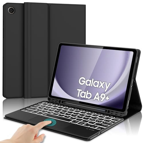IVEOPPE Tastiera Samsung Galaxy Tab A9 Plus 11 con Touchpad, Cover Tastiera Trackpad Retroilluminata Italiano Bluetooth Rimovibile per Samsung Galaxy Tab A9+ 11 Pollici 2023, Nero