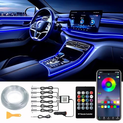 LED Innenbeleuchtung Auto, 8M/6 in 1 RGB Innenraumbeleuchtung, 12V Atmosphäre Licht, App Steuerbare Mehrfarbige Ambientebeleuchtung, LED Streifen Mit Fernbedienung Neon