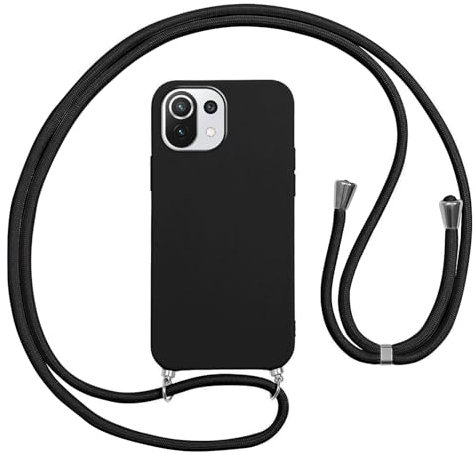 Vauki handyband für Xiaomi 11 Lite 5G NE/Mi 11 Lite 4G/5G Hülle, HandyHülle mit Band Stoßfest Silikon Schutzhülle mit Kordel zum Umhängen für Xiaomi 11 Lite 6.55 Zoll, Schwarz