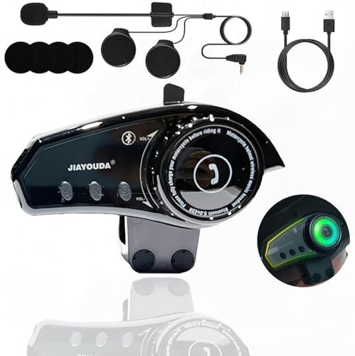 Intercomunicador Casco Moto, Interfono Manos Libres Auriculares Sistema de Comunicación Wireless 5.0 con IP67 Impermeable, RGB luz, Reducción de Ruido CVC Interfono Moto Intercomunicador Casco Auricul