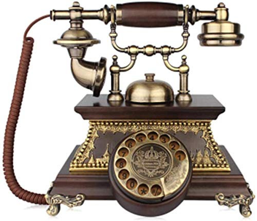 CCKUHN Retro-Telefon aus massivem Holz, europäisches Telefon, Retro-Heim-Festnetz, Doppelhalterung, drehbares Zifferblatt