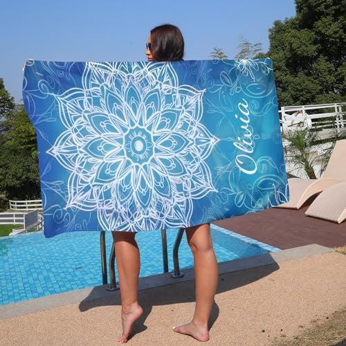 NIBESSER Toalla Personalizada con Nombre Toalla Playa Microfibra Antiarena Niña Niño 90x180 cm Toalla Piscina Mujer Hombre Cómoda Toalla de Playa Suave Ligera de Secado Rápido, Mandala