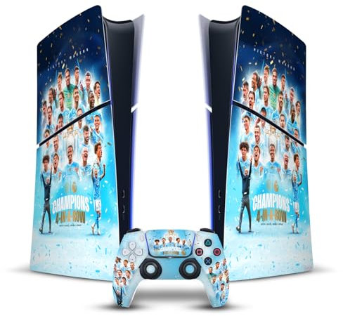 Head Case Designs Offizielle Manchester City Man City FC Team Plakat Meister 2024 Vinyl Haut Gaming Aufkleber Abziehbild kompatibel mit Sony PS5 Slim Digital Edition Console & DualSense Controller
