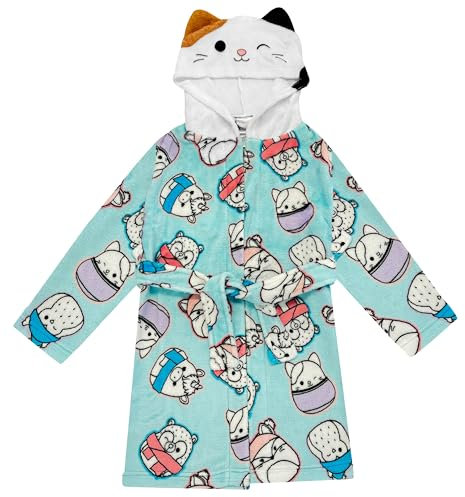 Squishmallows Mädchen-Bademantel aus Fleece mit Kapuze, superweicher Plüsch-Bademantel mit Taschen, Größen 34-40, offizielles Produkt, Blau, 12