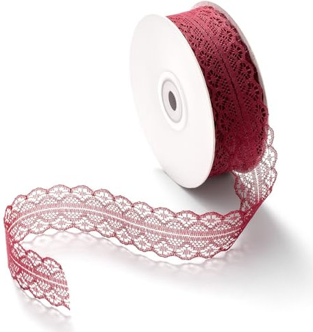 CHUQING Dunkelrot Spitzenband Vintage, Spitzenborte Rot, Dekoband Hochzeit Zierband Geschenkband breit 3cm Schleifenband Spitze
