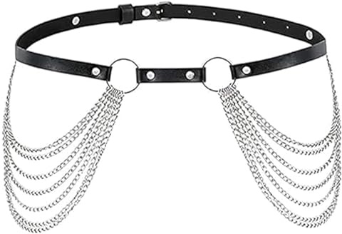 YCHYAN Punk Leder Taillengürtel Damen, Schwarz mit Kette, Gothic Rave Accessoires für Festivitäten und Bühnenauftritte