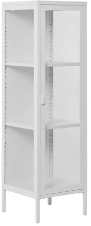 AltoBuy Hendra - Vitrine 1 Portes Verre et Métal Blanc H140cm