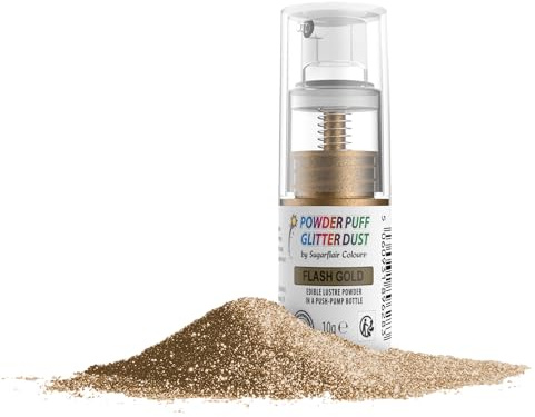 Sugarflair Flash Gold Edible Glitter Dust Spray (Non-Aerosol) - E171 Free - Add a Shimmering Lustre Sparkle to Cakes, Cupcakes, Chocolate, Baking, Desserts, Ice Cream, Drinks, Cocktails - 10g