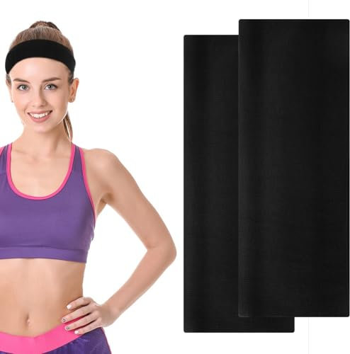 Telooco 2 Stück Breit Stirnbänder für Damen 6,5 cm Elastisch Haarbänder Baumwolle Weich Haarband Schwarz rutschfest Schweißband Dicke Kopftücher Yoga Sport Stirnband für Frauen Mädchen