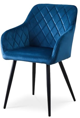 CLIPOP Esszimmerstuhl, 1 Stück Küchenstuhl Samt Bezug Wohnzimmerstuhl Polsterstuhl mit Armlehne Metallbeine Polstersessel Stuhl für Esszimmer Wohnzimmer Küche (1, Samt Blau)