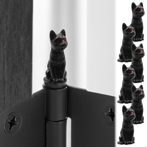 Black Cat Hinge Heads Decorative Topper Set of 6 - Magnetic Door Hinge Toppers - Animal Hinge Head Home Deoration