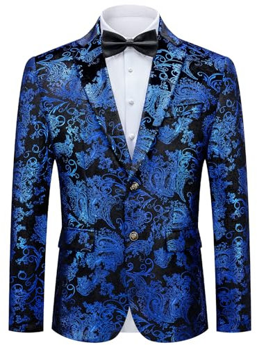 Autsel Sakko Herren Pailletten Glitzer Party Blazer für Herren Slim Fit Hochzeit Smokingjacke Jacquard Anzugjacke Casual Blau 5XL