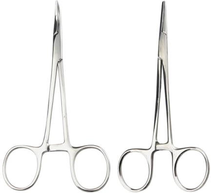 2 Stück Edelstahl-Pinzetten, gerade, gebogene Hämostatzange, Piercingzange, Angeln, Handwerk, Pinzette, Klemmen, Nähzange mit gezackter Backe