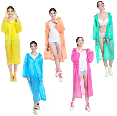 NIYANGLE 5stücke Teiliges Wiederverwendbarer Regenponchos Für Erwachsene Leicht Mit Kapuze Elastischen Ärmeln Für Outdoor-aktivitäten Wie Camping Wandern Und Reisen Gelb Grün Blau