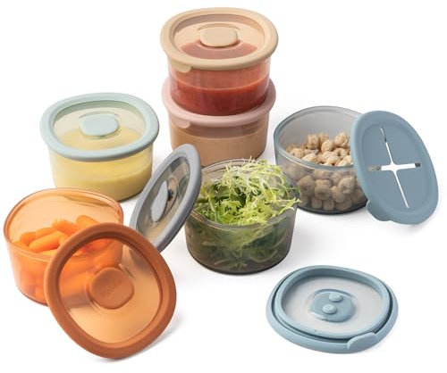 Moonkie 6 Piezas Tarros Bebe Comida Silicona 240ml | Recipiente Comida Bebe con Tapa para aperitivos | Tarros de Conservación | Sin BPA | Apto para Lavavajillas, Refrigeradores y Microondas