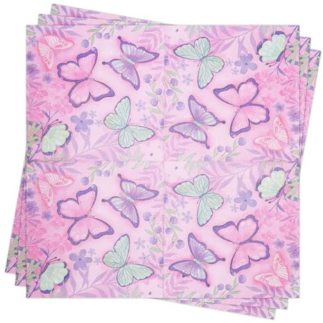 40 Stück Servietten Schmetterling，Blumen Servietten Frühling Deko für Potlucks im Freien, Geburtstagsfeiern, Schmetterlingsthemenpartys, Hochzeitsfeiern (33 cm * 33 cm A)