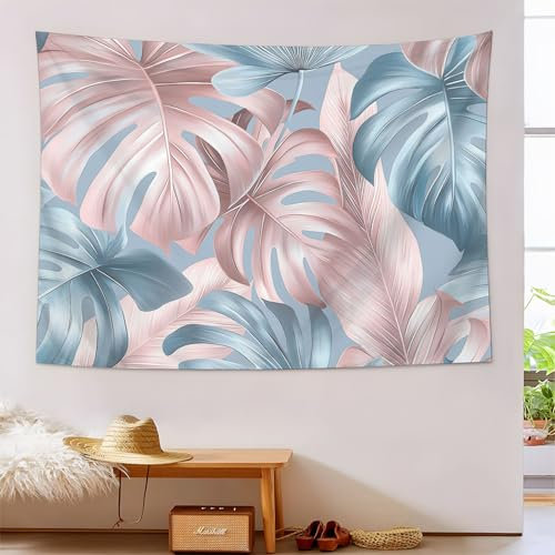 Tapices De Monstera Fantasía, 180X230Cm Tapiz Pared Plantas Tropicales, Tapiz De Psicodélico, Decoración De Tapices De Pared De Azul Cielo, Para Habitación, Dormitorio, Salapareo Playa