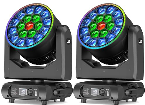 2 pièces Lyre LED RGBW 19x20W Beam Jeux de Lumière Couleur vortex kaléidoscope Zoom Effet Wash Projecteurs DMX512 Lampe de scène pour Disco DJ Club Fête Bar Noël Théâtre Mariage