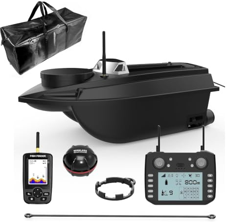 LOKEEVAN 800m 20000mAh Futterboot mit GPS, 3,3 kg Tragkraft 9 Angelplätze 180 Positionierungspunkte RC Angelboot mit Doppelmotoren und EIN Knopf Hakenauslösung und Netzauswurf, V030
