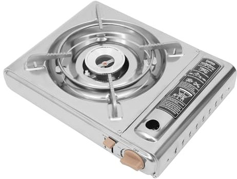 Réchaud à gaz portable à 1 feu avec anneau coupe-vent, puissance de feu réglable, cuisinière à gaz, cuisinière à gaz, plaque de cuisson de camping, barbecue de table d'extérieur avec mallette de