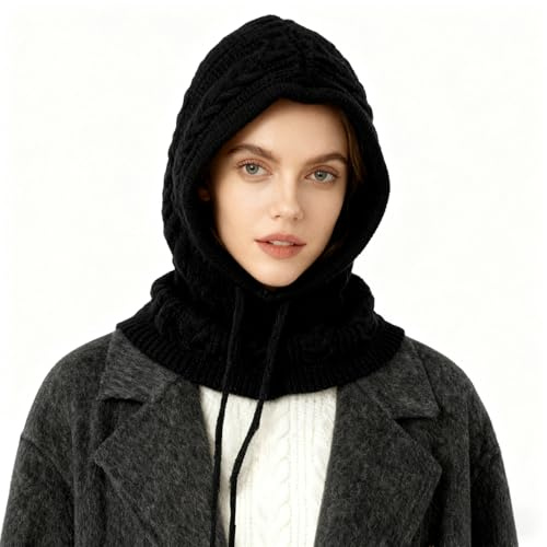 TAGVO Strick-Kapuzen-Schal für Damen, 2-in-1 Mütze und Halswärmer, Weiche Thermo-Balaclava für Herbst & Winter