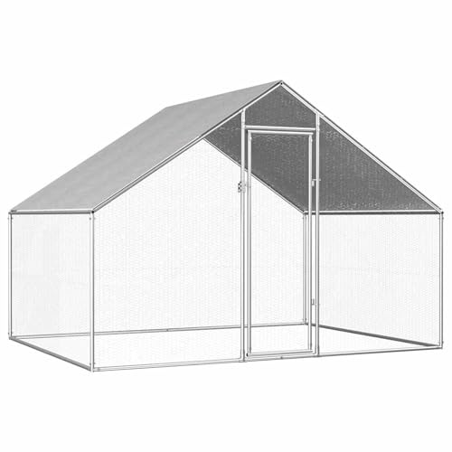 Vopese Outdoor Hühnerkäfig mit verschließbarem Riegelsystem, silberner Rahmen, graues Dach, 2,75 x 2 x 1,92 m - für Hühner, Enten & Kleintiere Model170788