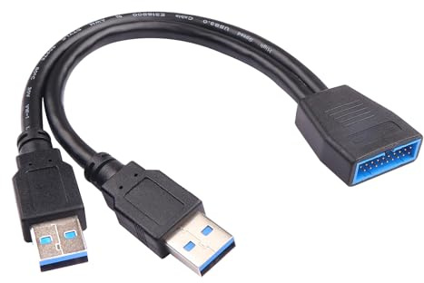 ELFJMZP Dual USB 3.0 Typ-A auf USB3.0 19-Pin Buchse Adapterkabel für PCIe USB Erweiterungskarte Frontplatte USB 3.0 19-Pin Stecker 22cm/8.8in