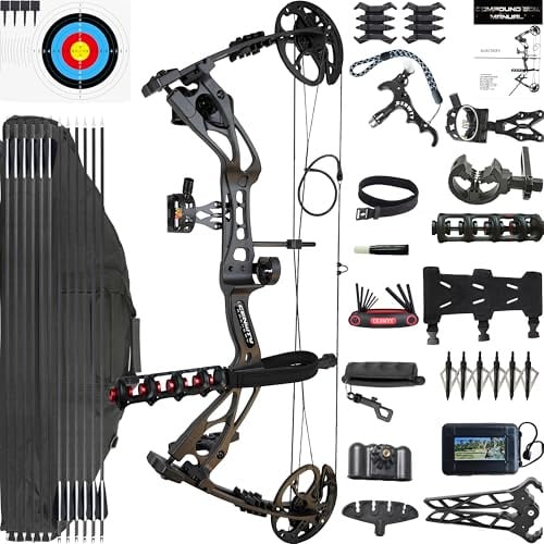 CENWTY Bogenschießen Compoundbogen-Set PRO 0-70 LBS, Auszugslänge 16,5-30“, IBO 325 fps, Jagd Compoundbogen mit sämtlichem Zubehör für Bogenschießen, Jagd und Zielschießen RTH