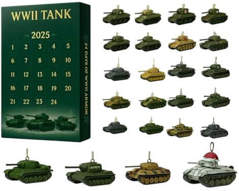 WW2 Tank Advent Calendars 2025 | 24 Days Tanks Ornaments Christmas Countdown Calendar 2025 | 2D Acrylic Tank Pendant Advent Calendars | Tanks Model Christmas Tree Decorations for History Buffs