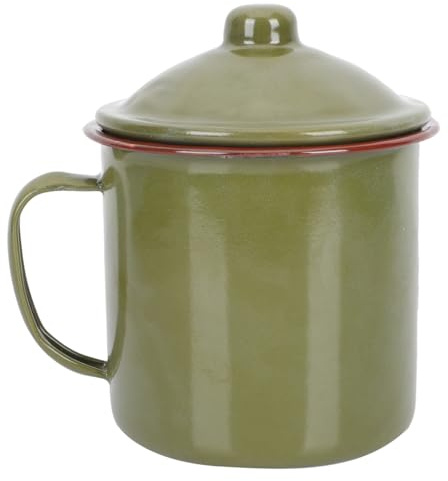JECOMPRIS Tasse D'Émail Verte Militaire Avec Couvercle Mug Émaillé Vintage Pour Café Thé Lait Latte Cappuccino Tasse D'Eau Pour Camping Bureau Et Maison
