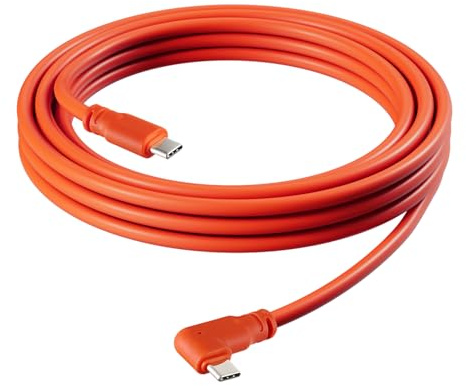 USB C Tethering Cable 5M, Right Angle 10 Gbps VR Cord for Bidirectional Data Transfer with PD 60 W, USB-C Data and Charging Cord for VR/Camera/Sony/Canon/Nikon/MacBook, 16ft (Orange)