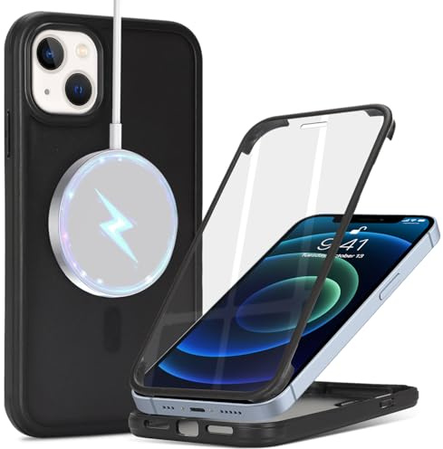 Zouzt Magnetic for iPhone 13 Mini Case 5.4 with Screen Protector, Black | 360 Full Body, Translucent Matte, for MagSafe, Military Grade Drop Proof, Shockproof Protective, Anti-Fingerprint Phone Case