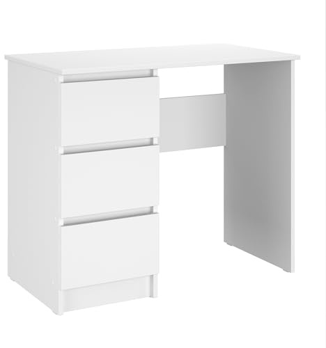 Shefa Line Cina Desk with Drawers - 90 x 50 cm Small Work Table, 3 Practical Drawers for Optimal Organisation, Office Table, Dressing table, Computer Desk, Children's Desk with Storage Space, White