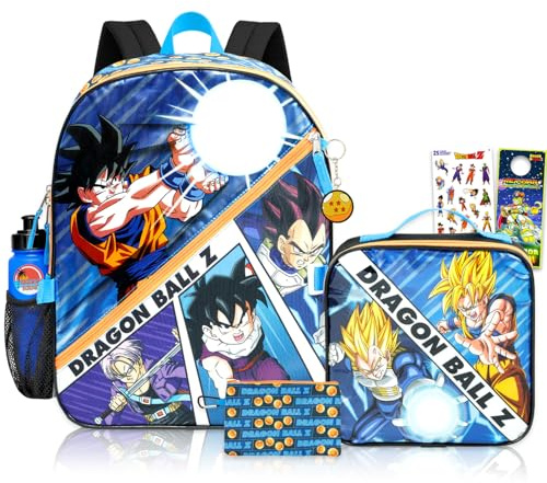 Dragon Ball Z Backpack with Lunch Bag Set - Bundle with 16” DBZ Backpack, Lunch Box, Stickers, Water Bottle, More School Bag with Lunchbox