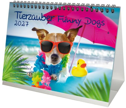 Tierzauber Funny Dogs DIN A5 Tischkalender für 2027 Hunde Welpen - Seelenzauber