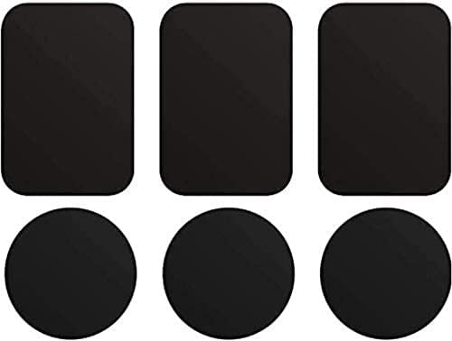 ivoler 6 Piezas láminas Metálicas, Muy Finas Reemplazo de Placas de Metal con 3M Adhesivo para Soporte Movil Coche Magnético/Soporte iman movil Coche - 3 Redondas y 3 rectangulares,Negro