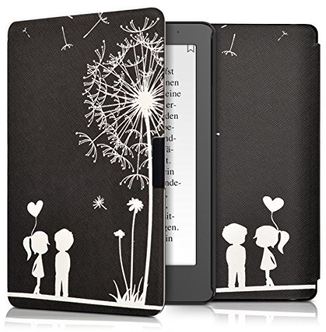 kwmobile Étui Compatible avec Kobo Aura Edition 2 Coque - Étui à Rabat magnétique Tablette eReader Similicuir - Blanc-Noir